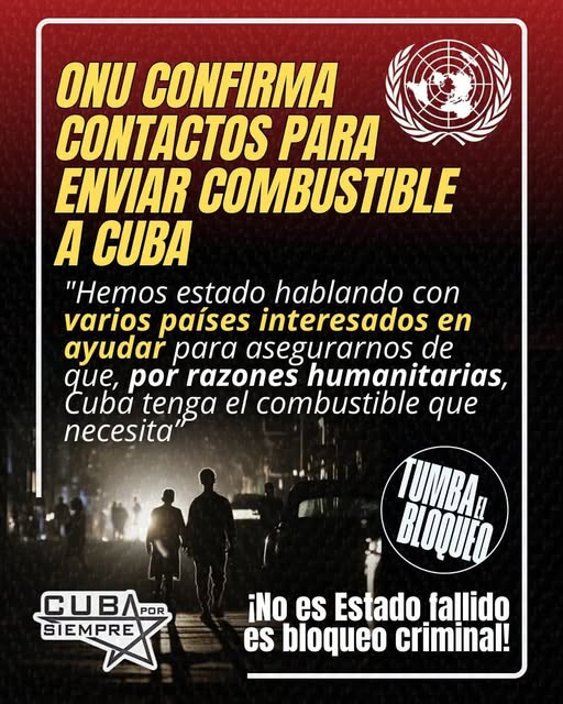 L’ONU CONFERMA CONTATTI PER INVIARE COMBUSTIBILI A CUBA