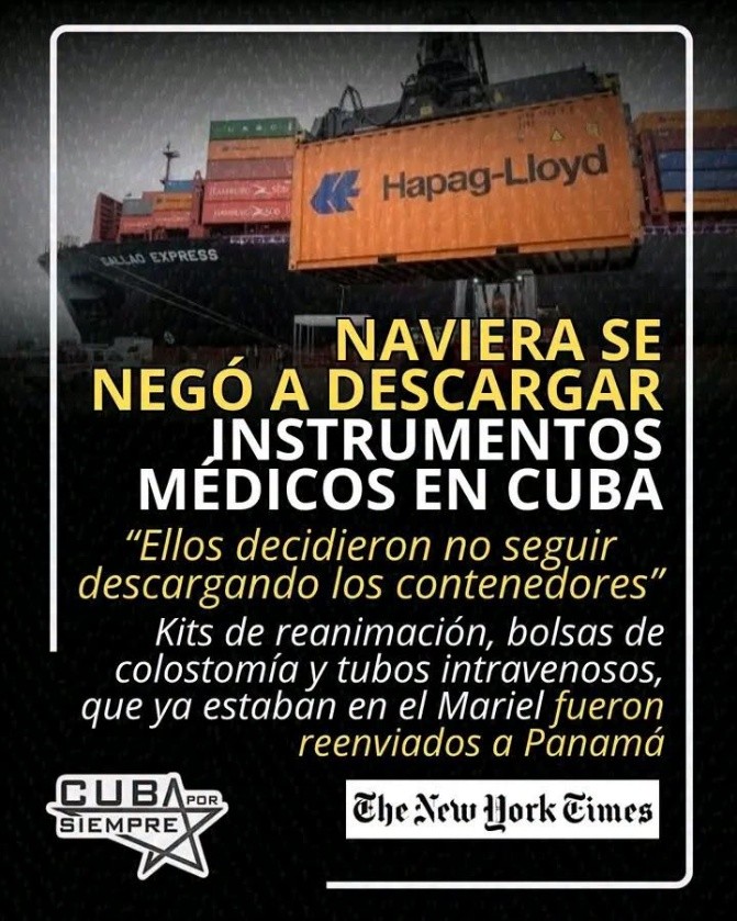 NAVIERA SE NEGO’ A DESCARGAR INSTRUMENTOS MÉDICOS EN CUBA